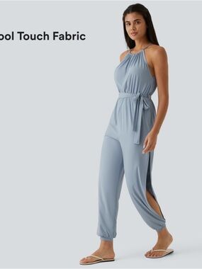 Halara Light Blue Halter Jumpsuit with Tie Waist
